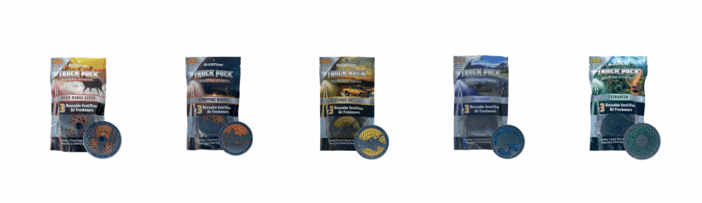 Drive Time® Truck Puck® in High Range Cedar, Campfire Nights, Citrus Sky, Watermint and Evergreen